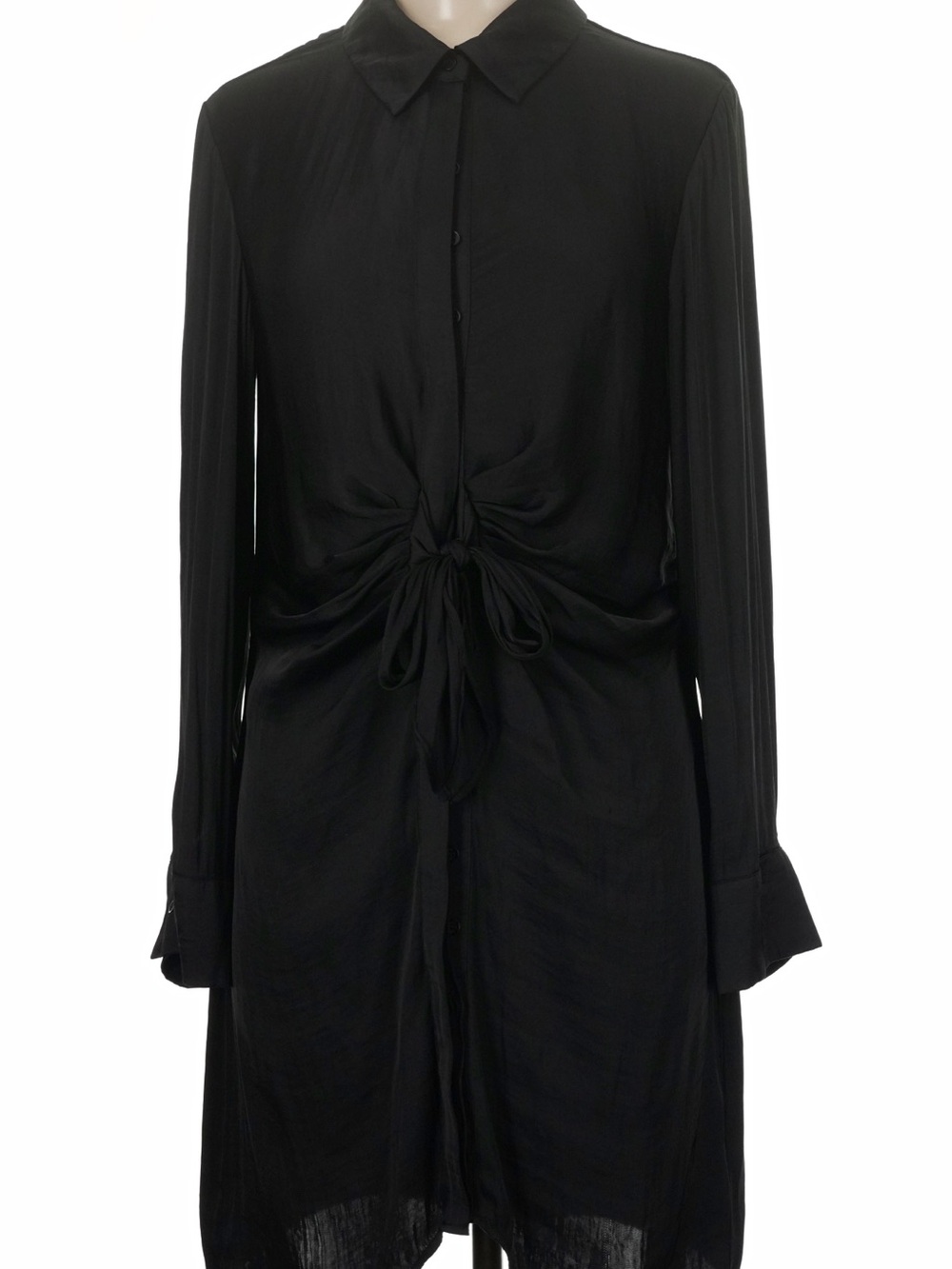 Steve Madden Tori Black Tie-Front Midi Shirt Dress Sz Medium